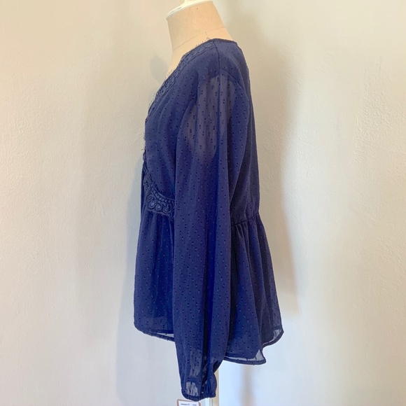 NWT Mason & Belle V Neck Long Sleeve Navy Blouse - Picture 5 of 11